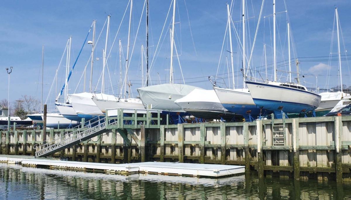 Boats docked at PW Marina on a sunny day